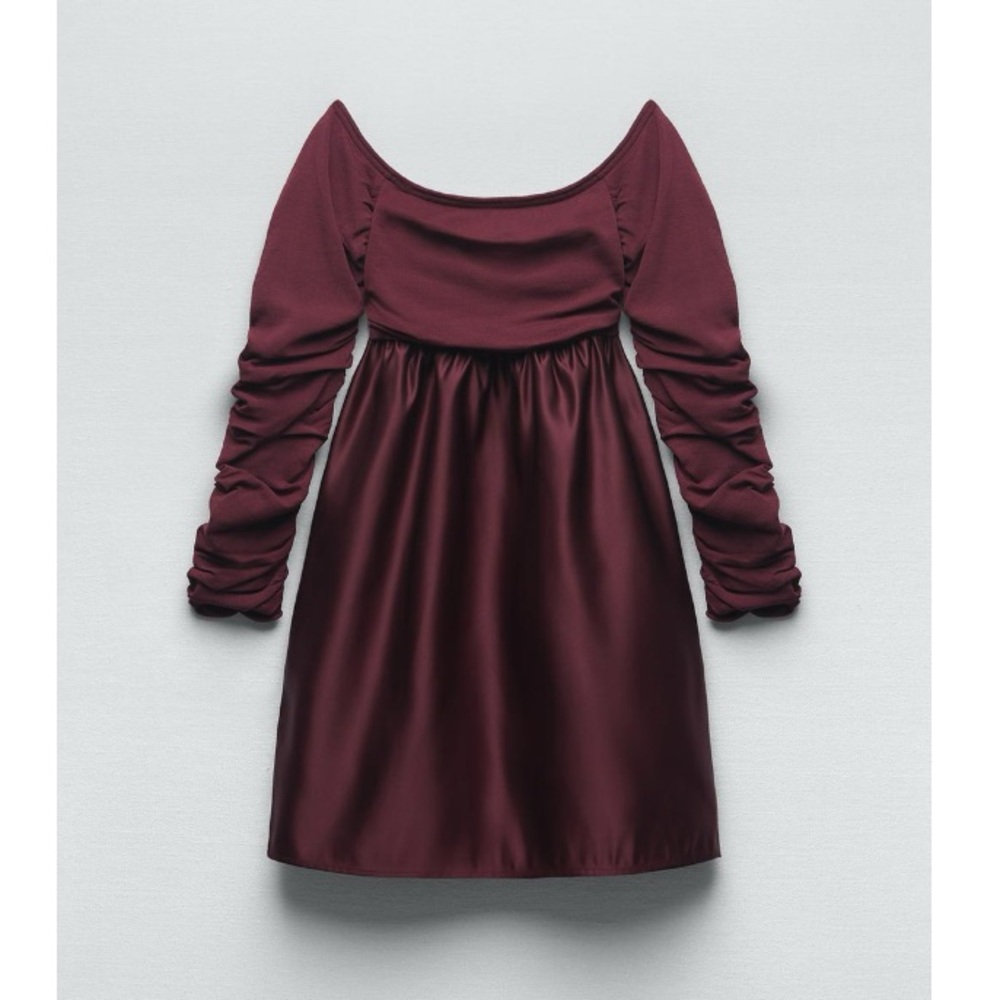 Zara combination Red Pleated Off Shoulder Mini Dress